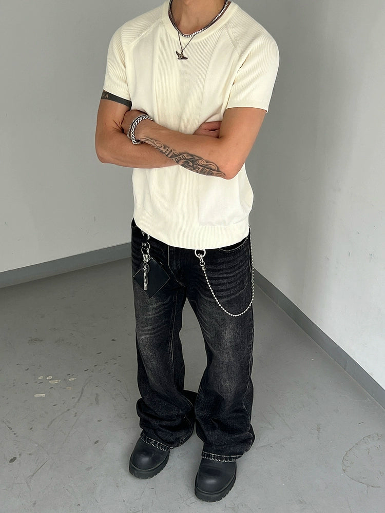 Stribet strik slim fit kortærmet pullover 