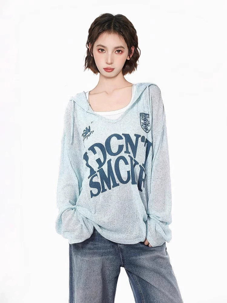 Hooded Langarm Strick-Sonnenschutzoberteil 