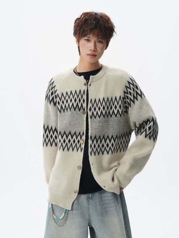 페어 아일 버튼 프론트 니트 카디건 스웨터 