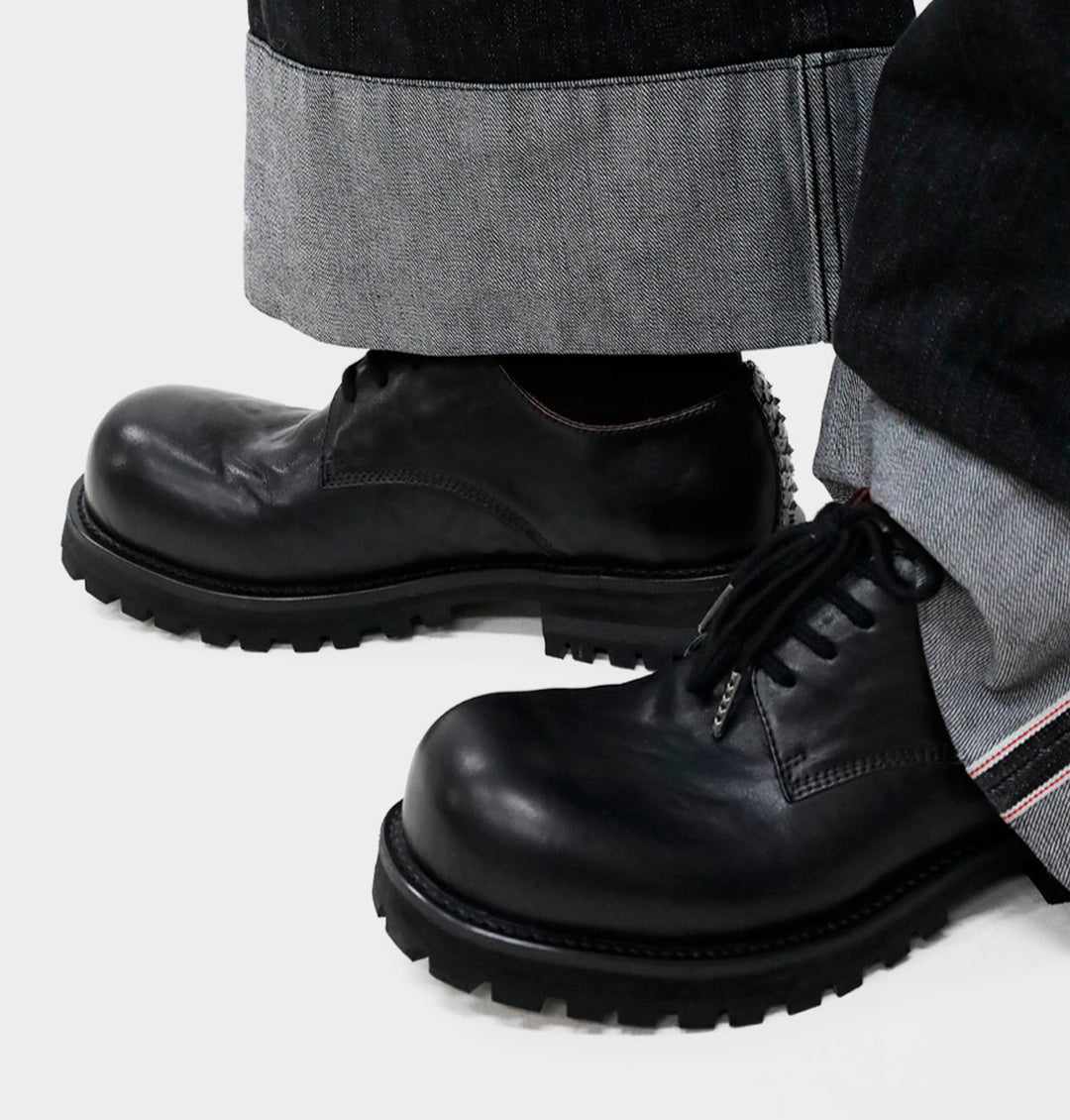 Snake-Patterned Thick-Soled Leather Derby