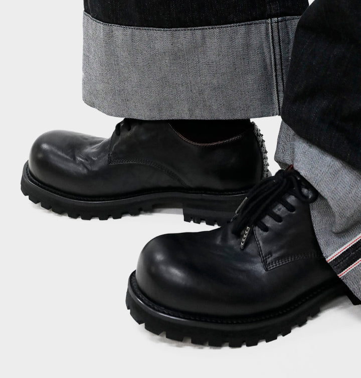 Snake-Patterned Thick-Soled Leather Derby