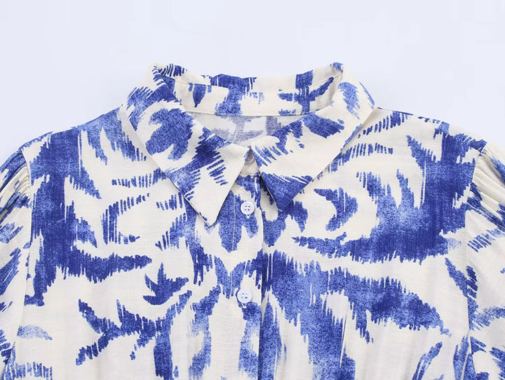Lapel lantern sleeve løs lang sommerkjole 