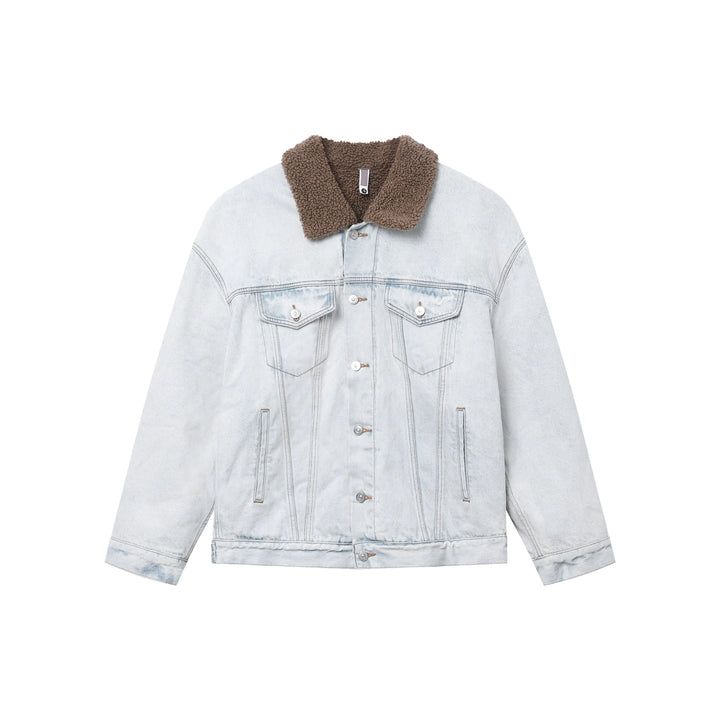 Distressed Lambskin Lapel Denim Jacket