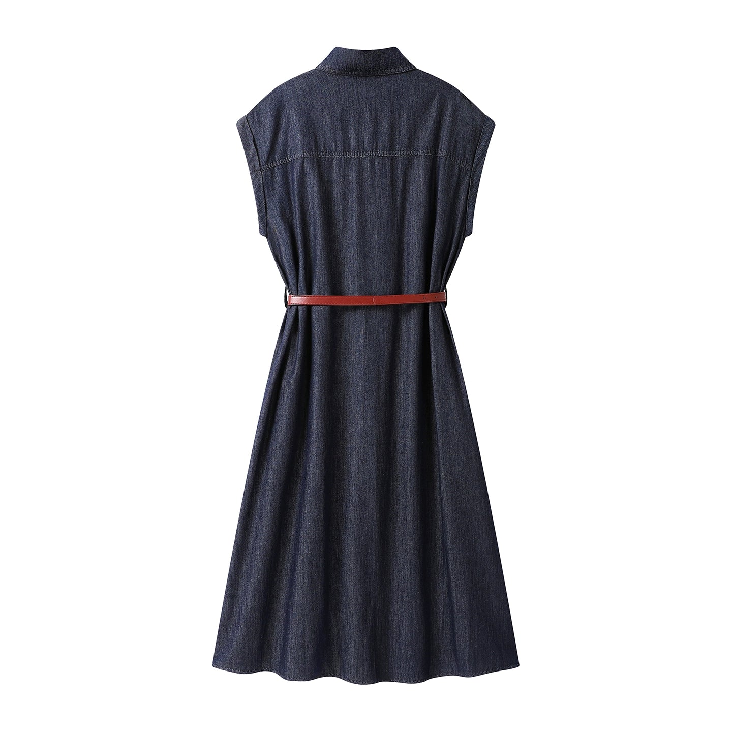 Vestido de Jeans Sem Mangas com Botões na Frente e Cinto 