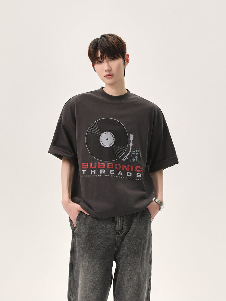 Music Record Print T-shirt