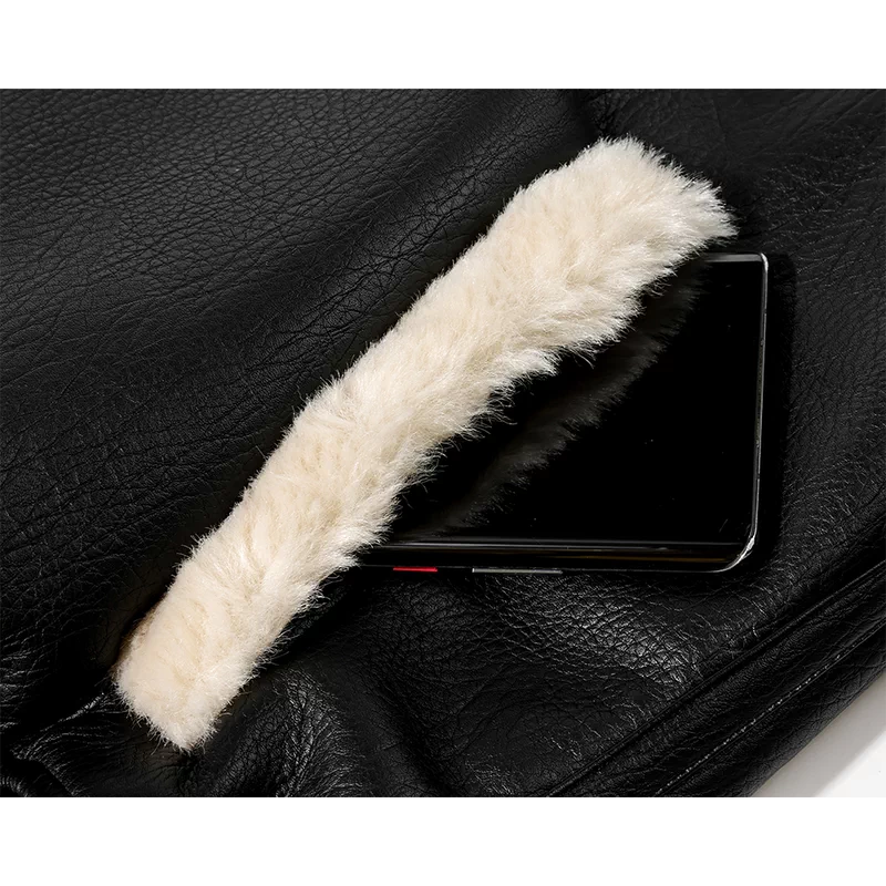 Chaqueta de motociclista de lana de cordero forrada de shearling 