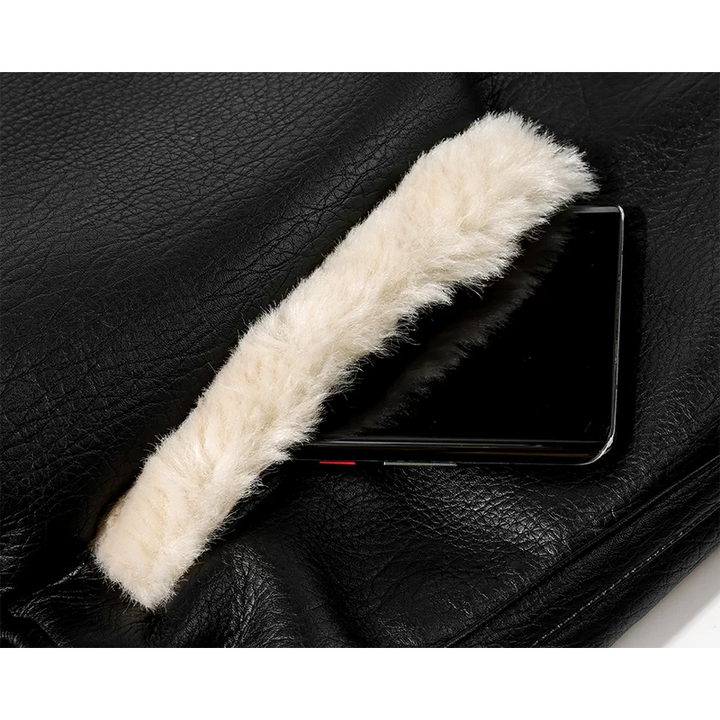 Chaqueta de motociclista de lana de cordero forrada de shearling 