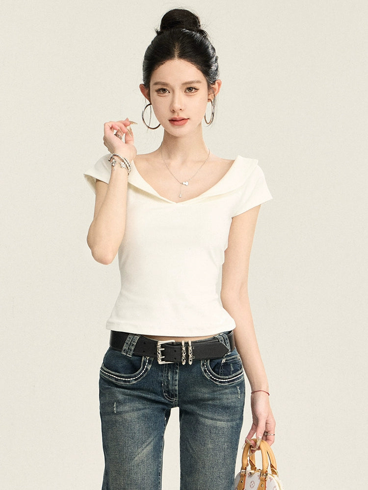 Peter Pan Kragen Retro Style T-Shirt 