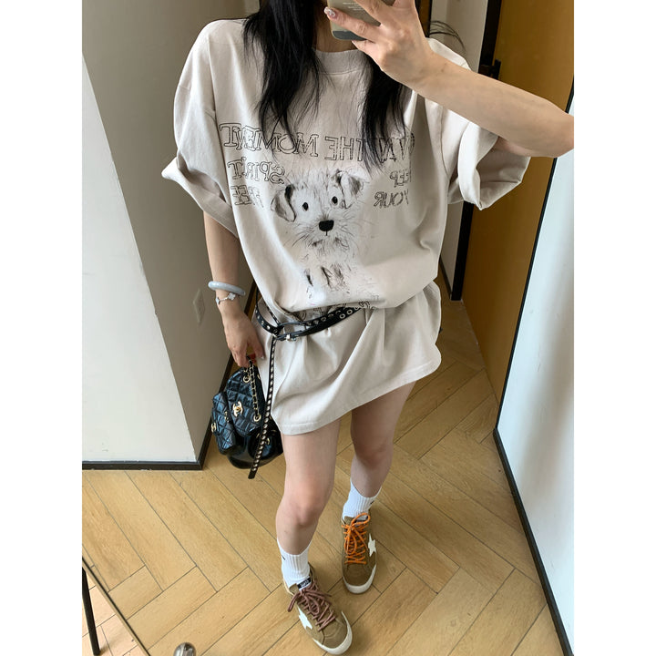 Cartoon Dog Print Relaxed Fit T-Shirt
