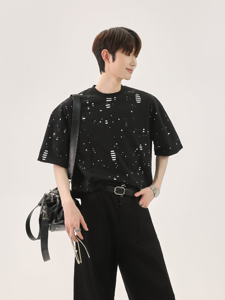 تي شيرت فضفاض مخطط متشقق 