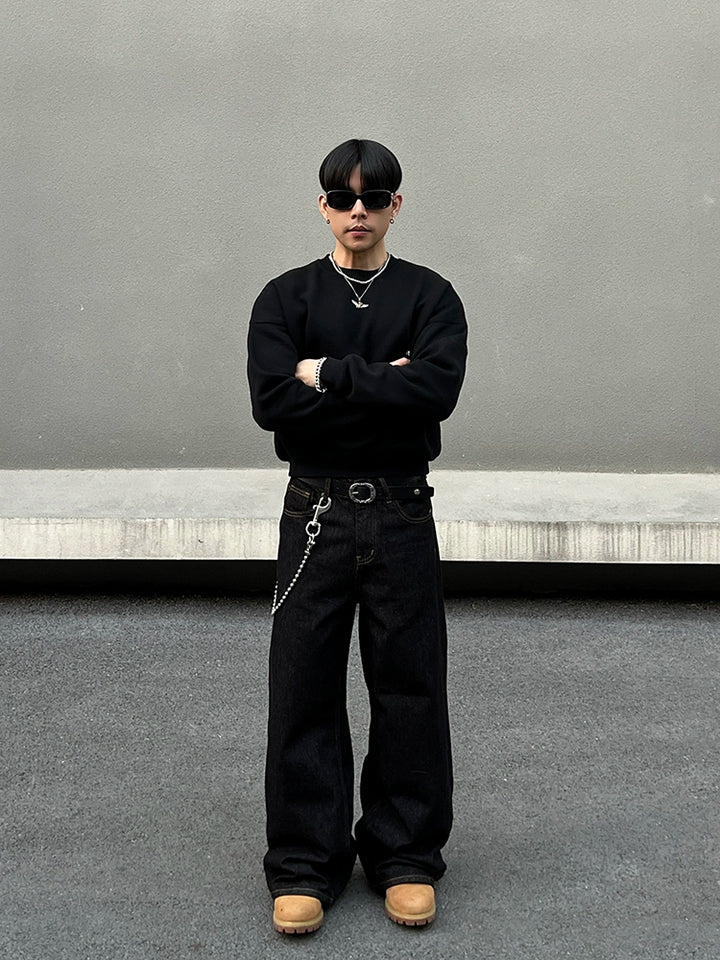 Selvedge tung rak denimbyxor 
