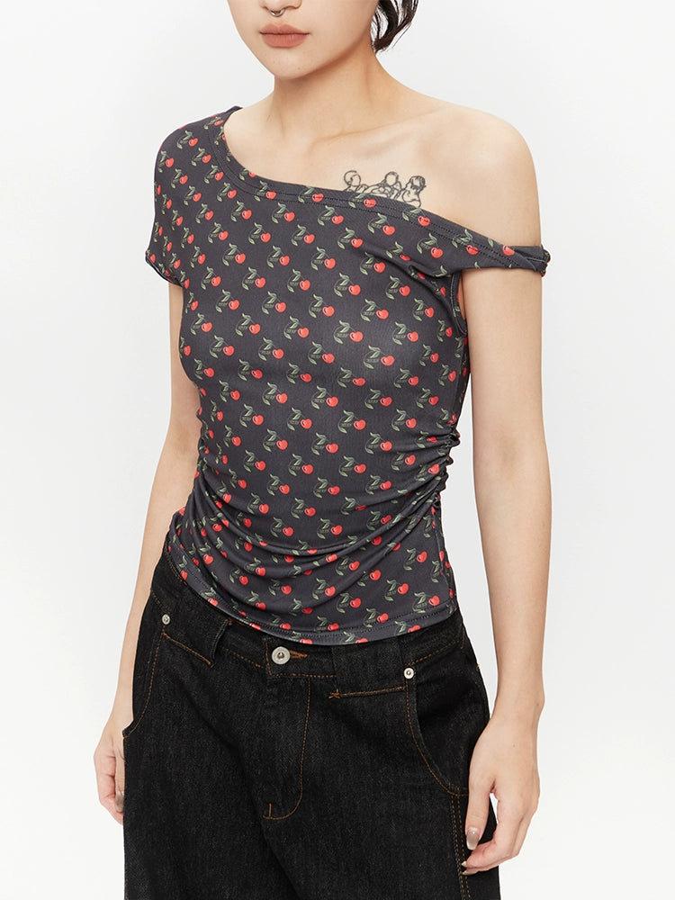 Off-Shoulder Printed Slim Fit Top
