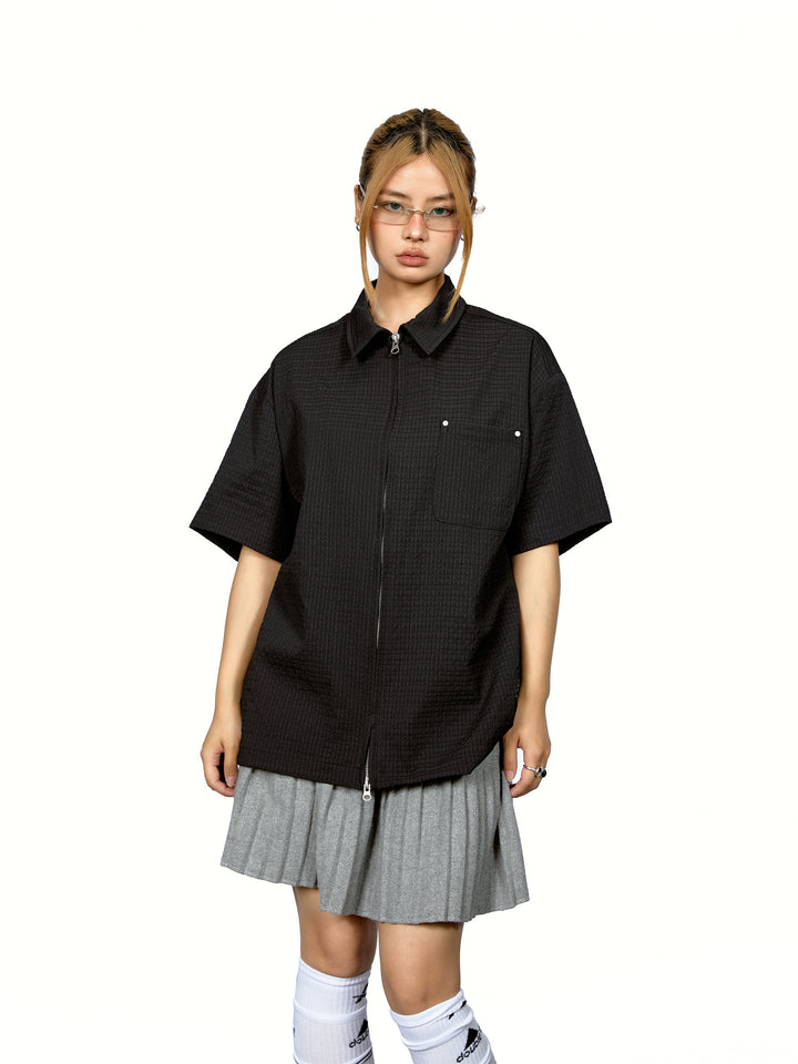 Chemise décontractée à manches courtes avec fermeture éclair texturée 