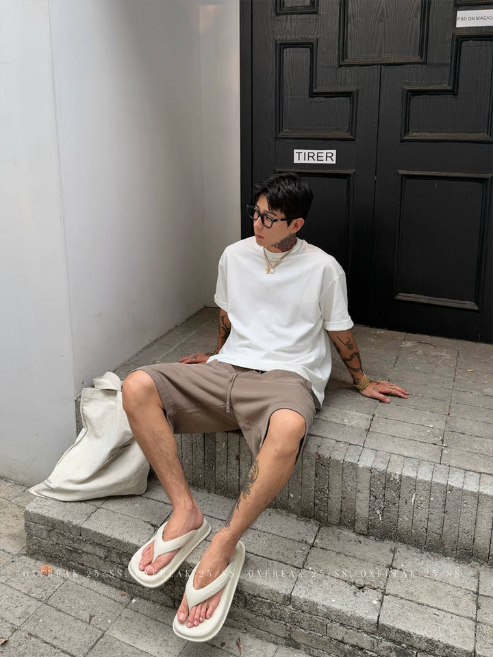헤비웨이트 면 니트 루즈 반바지 