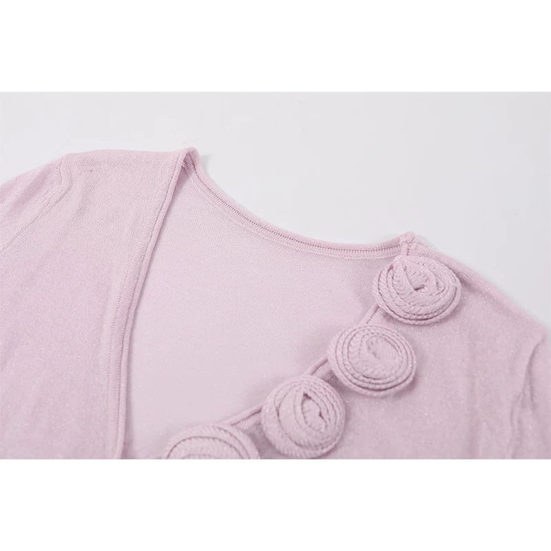 3D Rose V-Neck Knit Cardigan