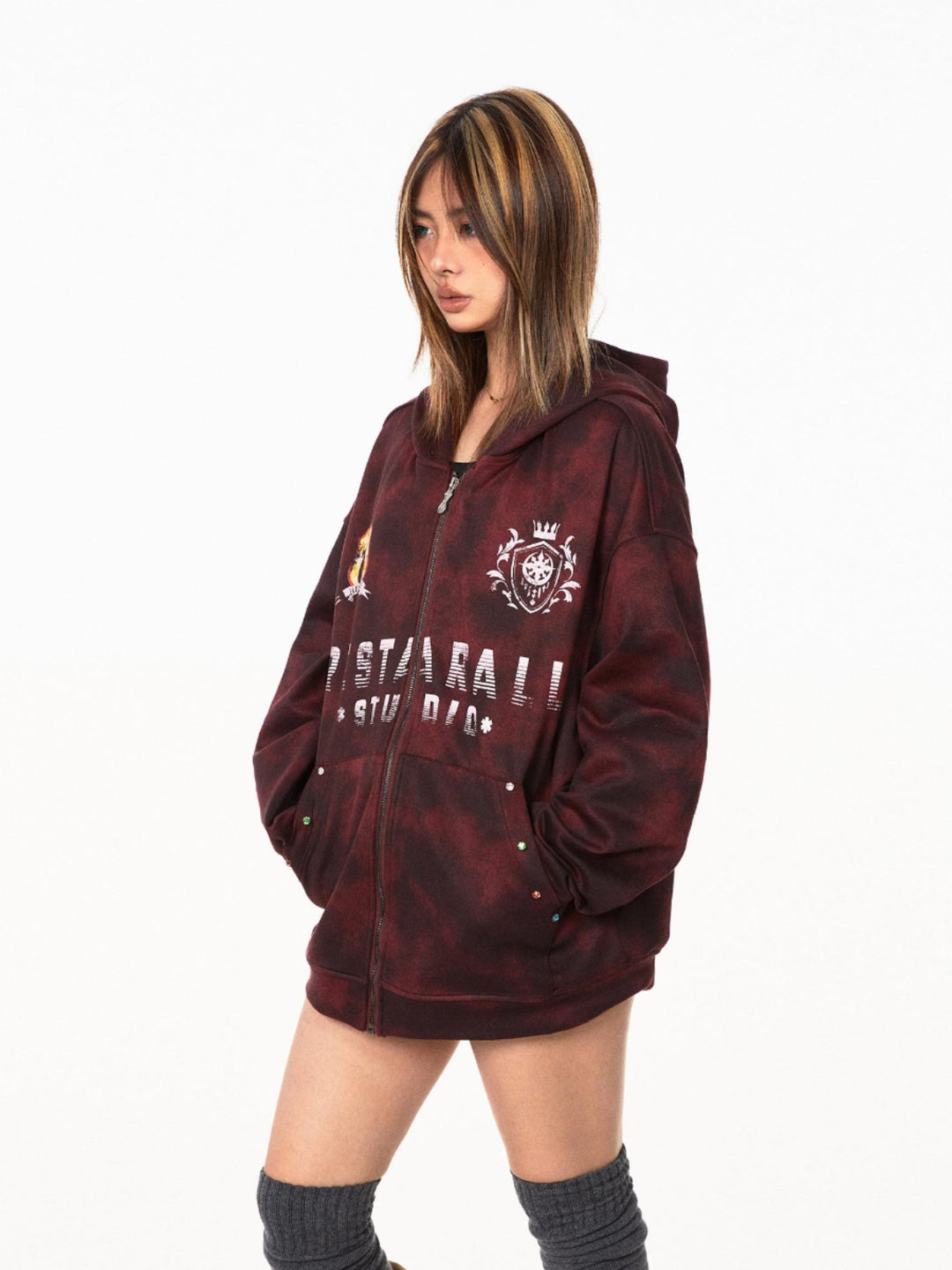 Hooded Graffiti Retro Zip-Up Jacket