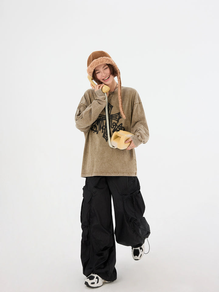 Turtleneck long à manches longues en imprimé croisé usé 