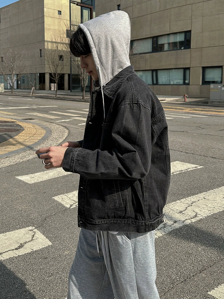 Kapuze Denim Jacke Lässiger Lockere Passform 