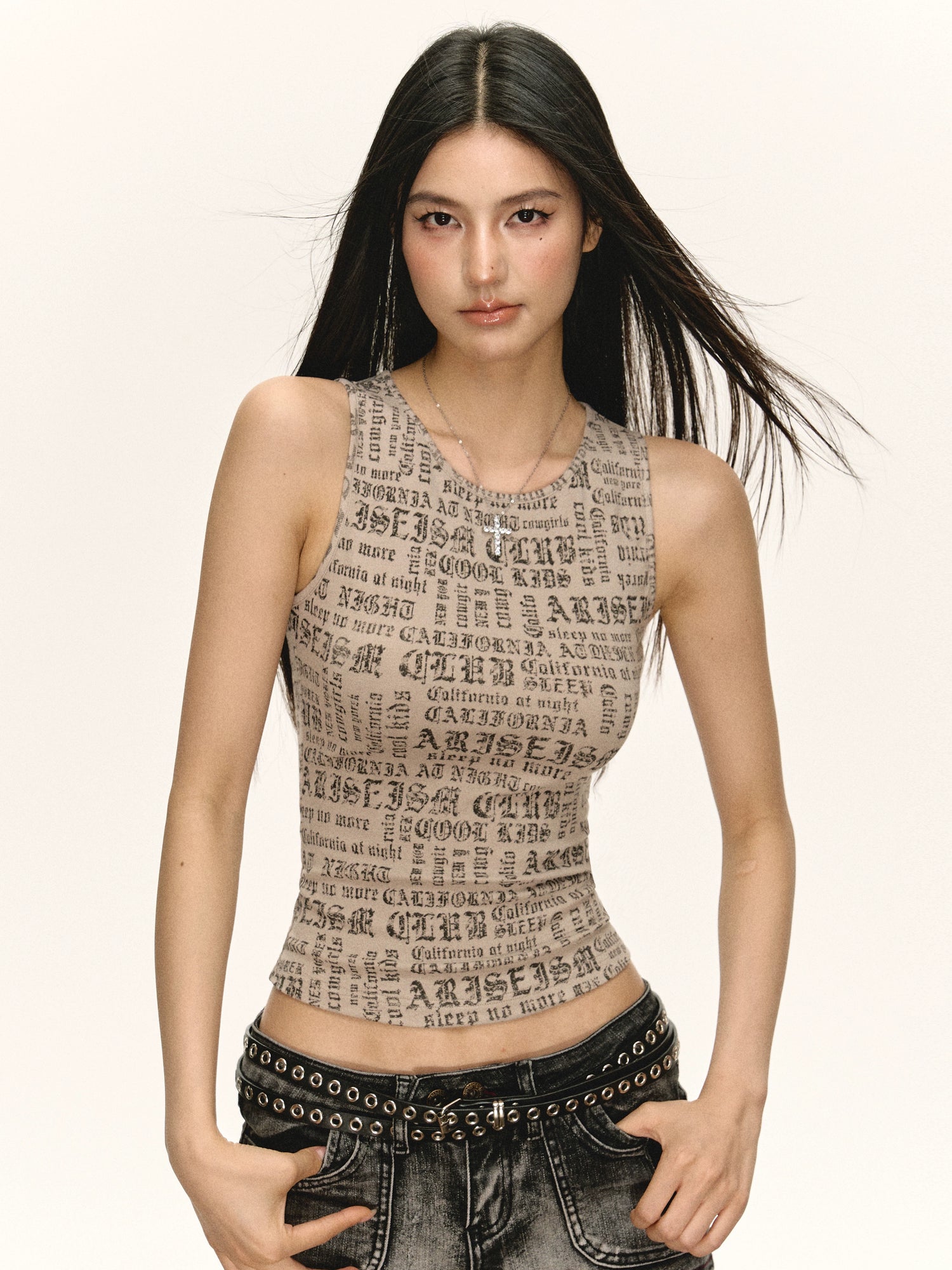 Retro Print Fitted Tank Top