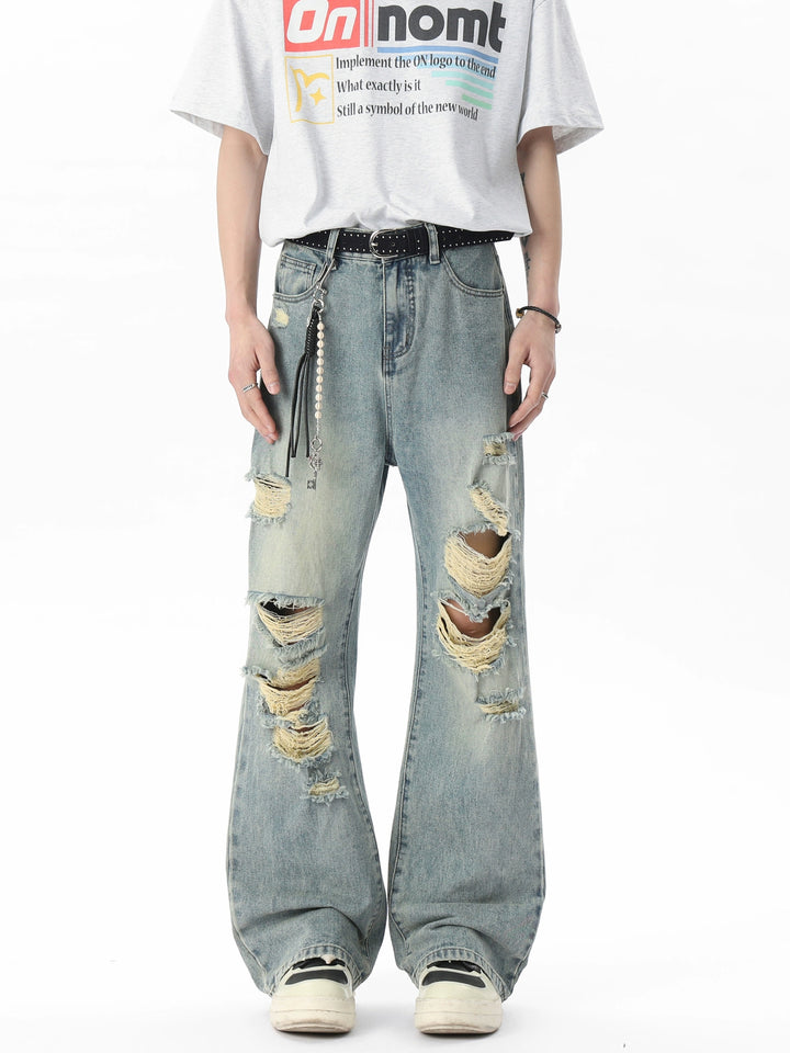 Ripped Flared Wide-Leg Jeans