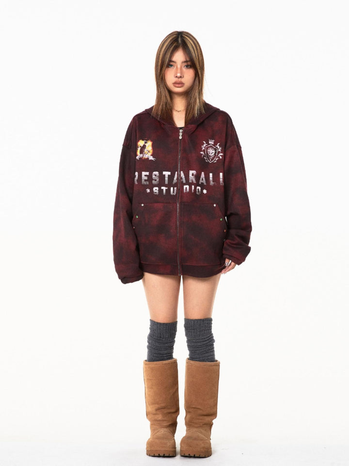 Hooded Graffiti Retro Zip-Up Jacket