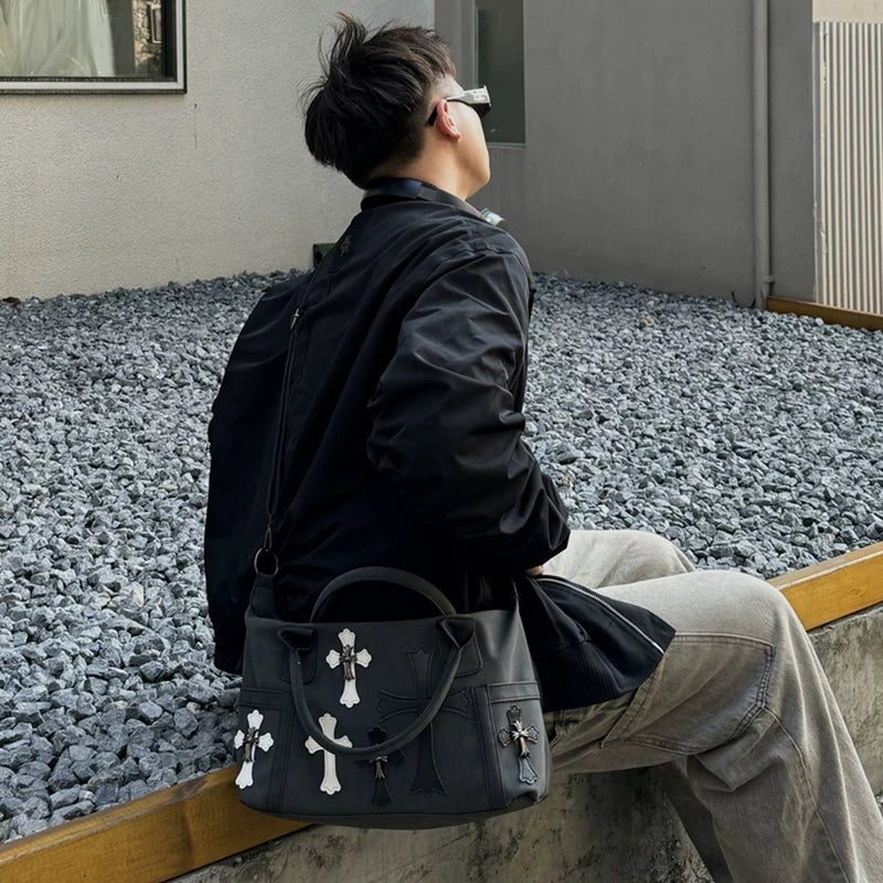 Suede Cross Pattern Tote Bag