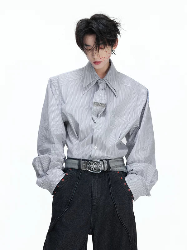 Рубашка в полоску оверсайз с прикрепленным галстуком 