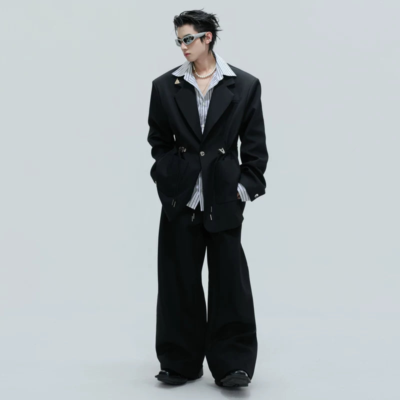 Striped Shirt Drawstring Blazer and Pants (sold separately)