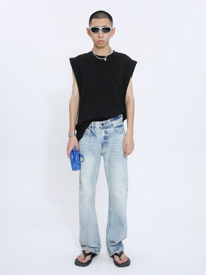 Jeans évasés taille mi-haute, en denim délavé 