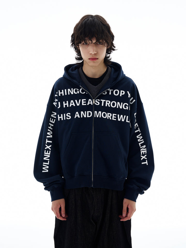 Sudadera con capucha con cremallera y estampado de letras 