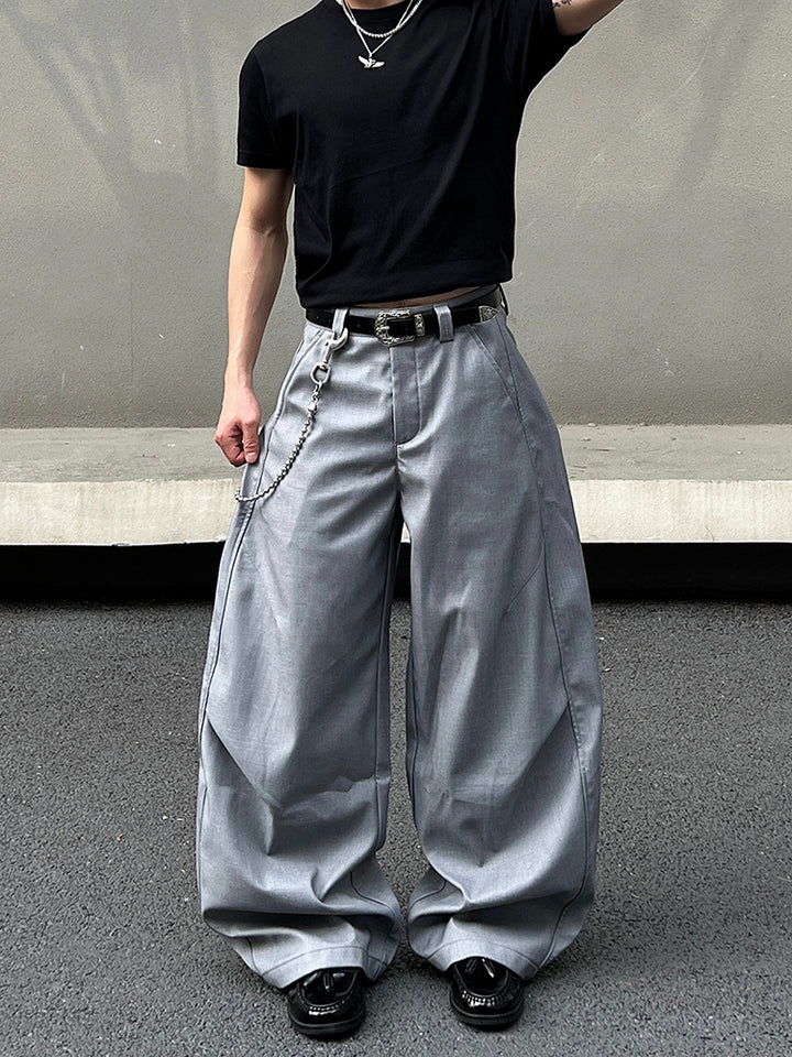 Pleated Straight-Leg Casual Pants