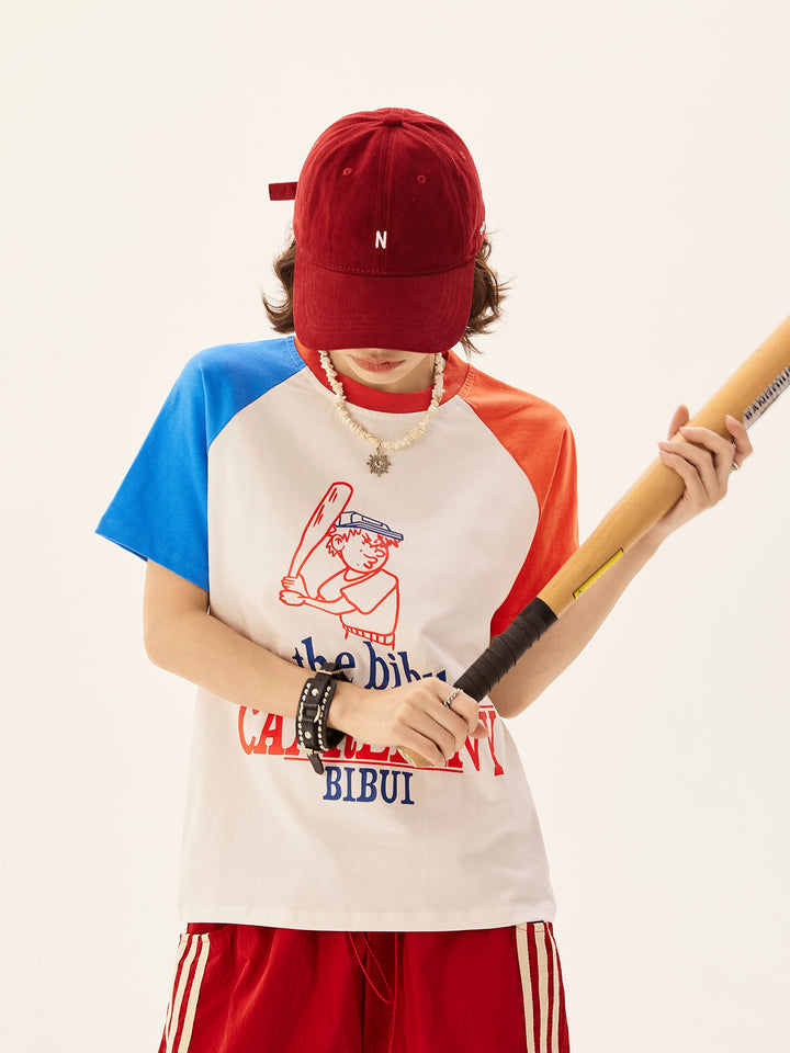 Retro Baseball Grafisk Kortärmad T-shirt 
