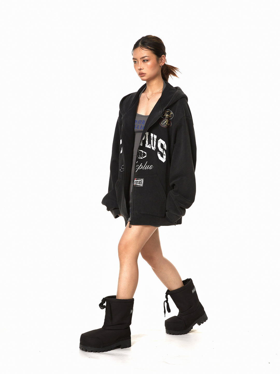 Retro Badge Print Hooded Cardigan