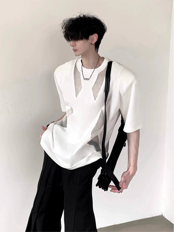 Mesh Splice Hult Skulderpute Pullover 