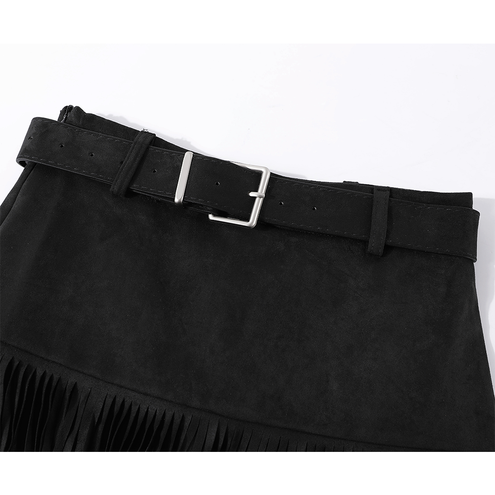 Mini jupe en suède à franges avec ceinture 