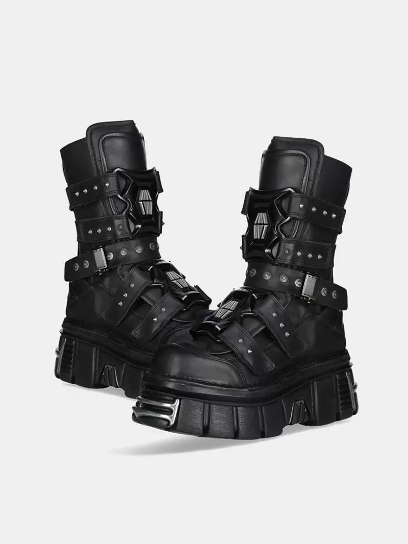 Gothic Nieten Stiefel mit Plattform bis zur Mitte der Waden 
