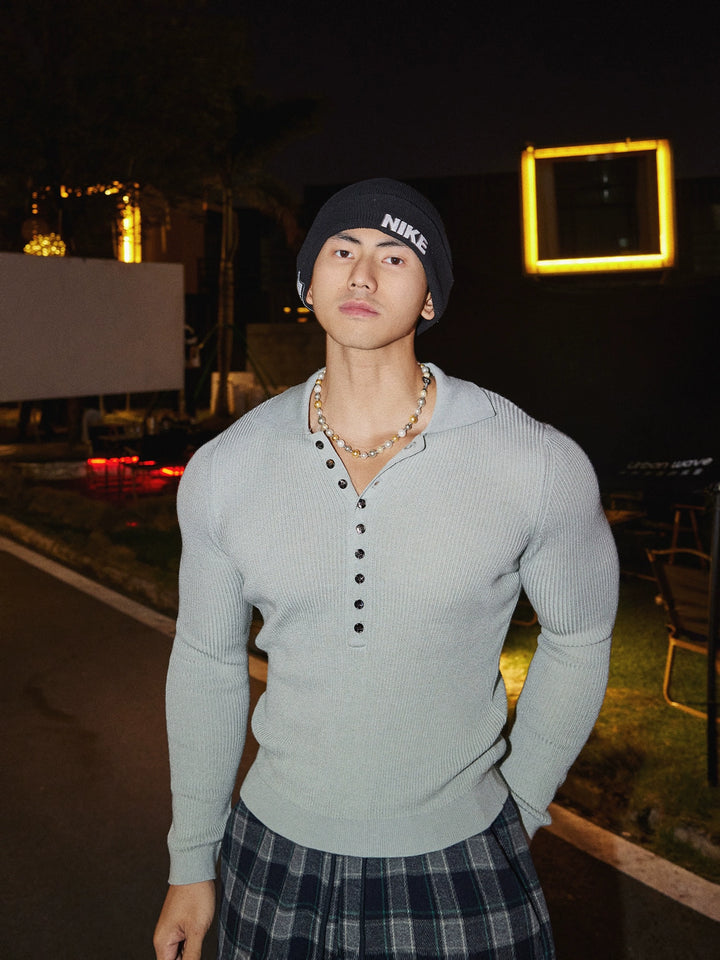 Πλεκτό πουλόβερ Slim Fit Henry Collar 