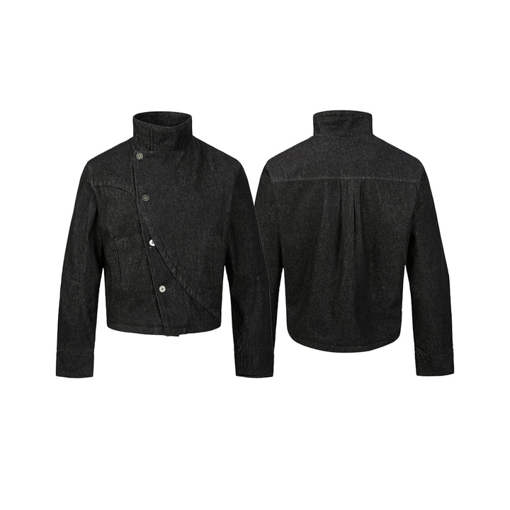 Jaqueta de Denim com Gola Alta - Ajuste Retrô 