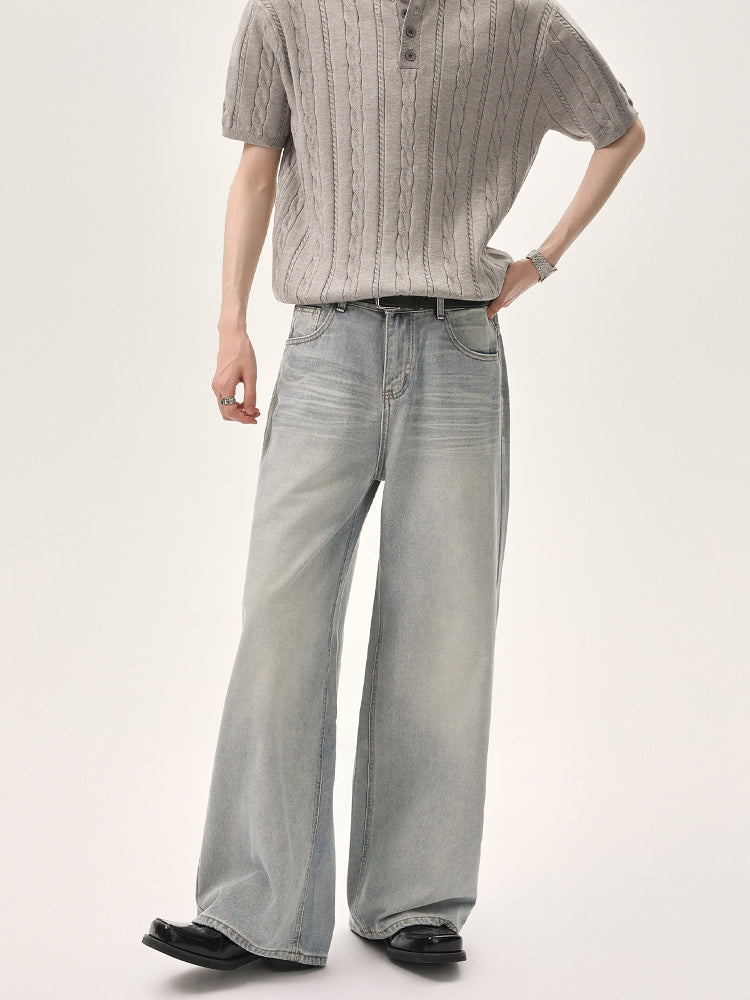 Wide-Leg Distressed Jeans