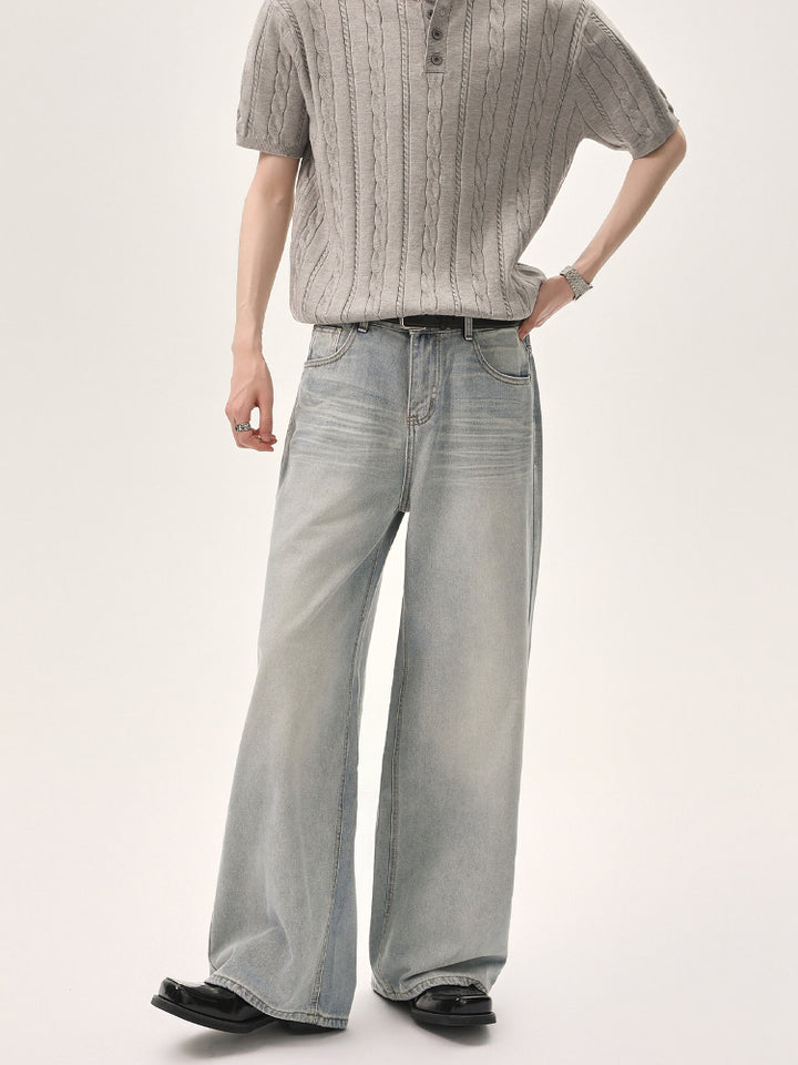 Wide-Leg Distressed Jeans