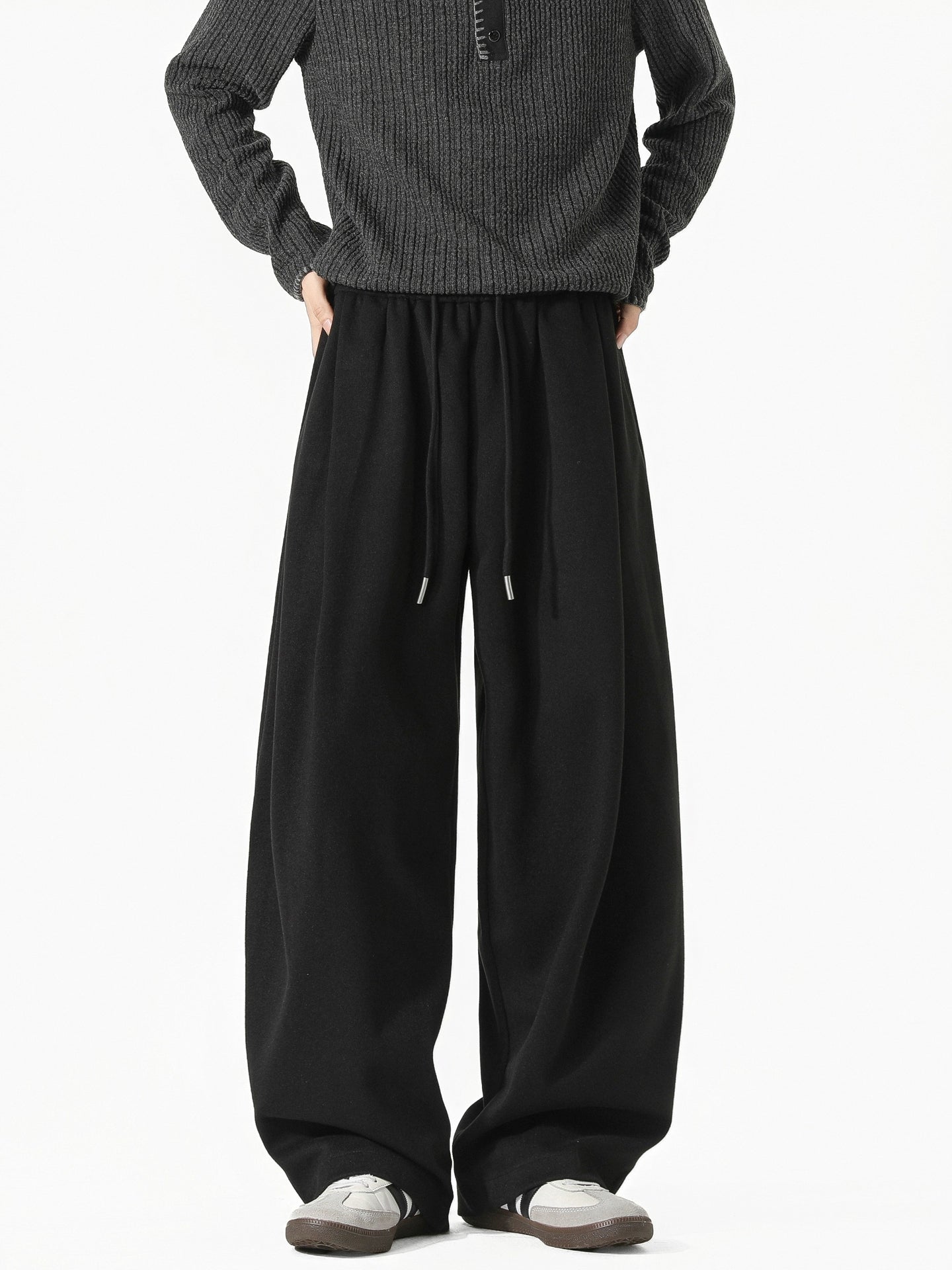 Wool Wide Leg Drawstring Sweatpants
