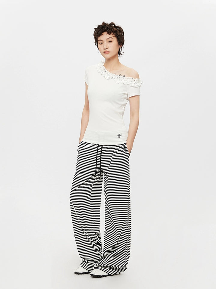 Lace One-Shoulder Slim Fit T-Shirt