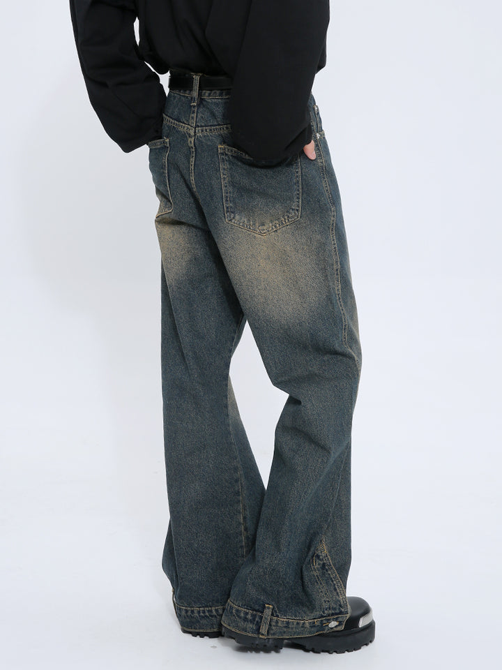Retro-Mikro-gefächerte Denim-Jeans 