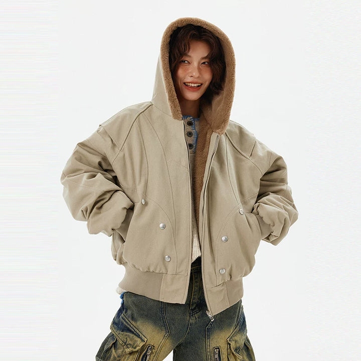 Kapuze Baumwollgefütterte Kunstpelzjacke 