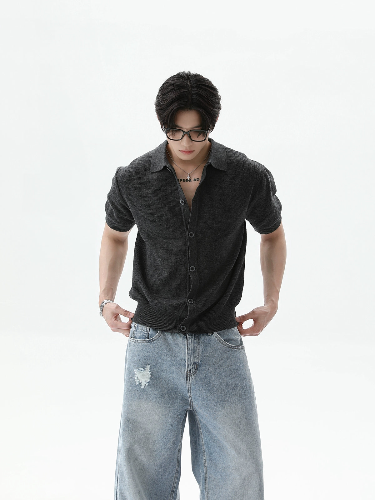 Button-front Short-sleeved Cardigan