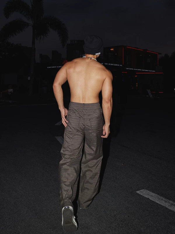 Pantalones casuales de pierna ancha de cuadros retro 