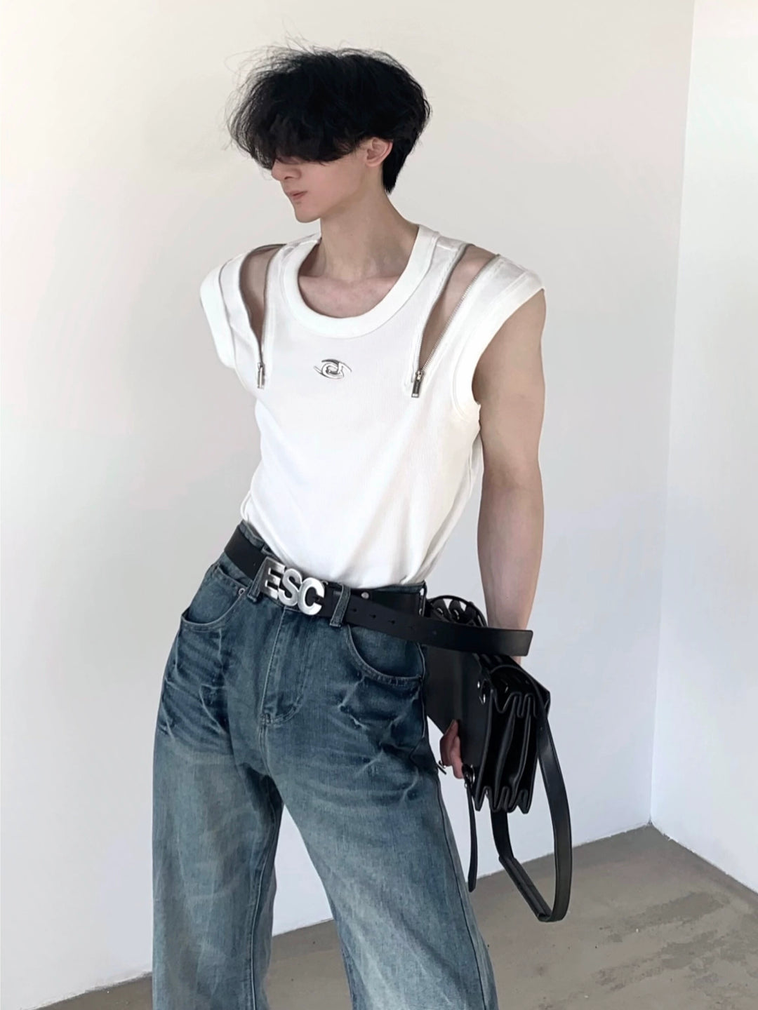 Punk Deconstructed Zipper Hollow Tank Top