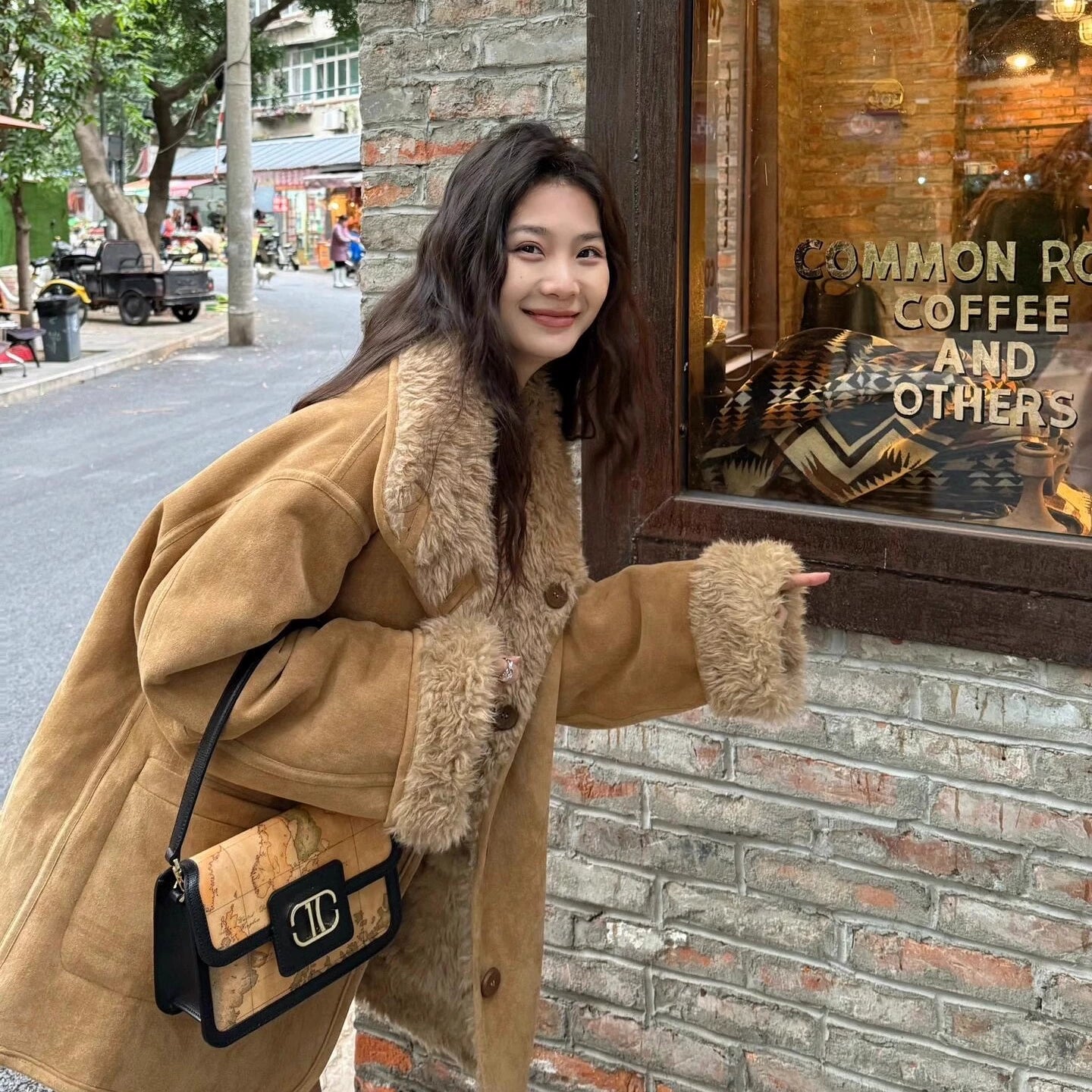 Reversible Fur Lambswool Motorcycle Coat