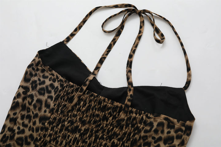 Leopardmönstrad halterneck ärmlös topp 