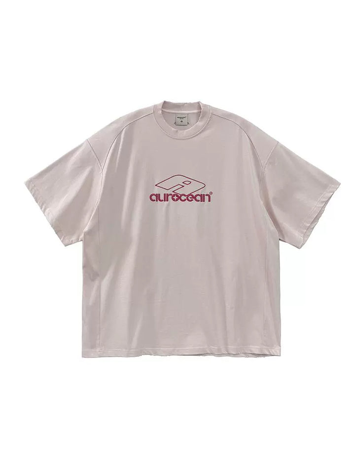 刺繍入りワイドショルダーheavyweightコットンTシャツ 